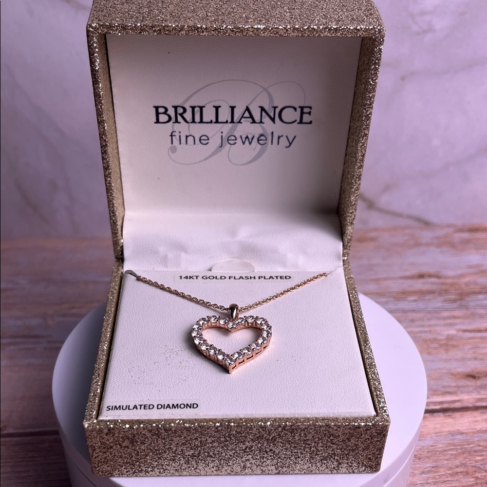 Brilliance fine jewelry 14kt gold flash plated simulated diamonds heart pendant
